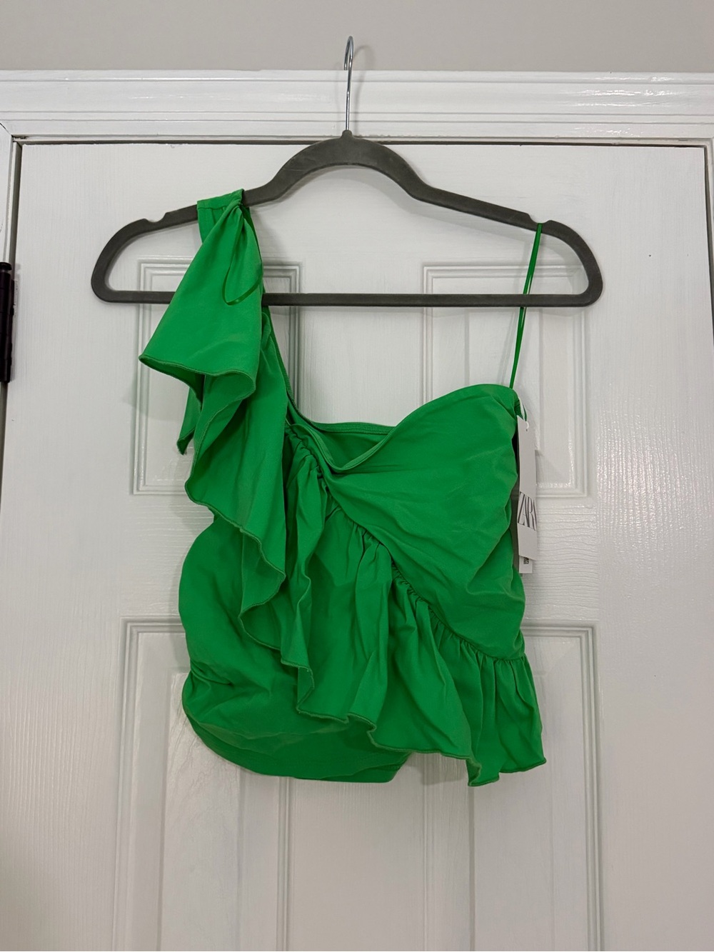 Zara Bright Green One-Shoulder Ruffle Camisole